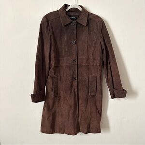 Vintage 90s Colebrook Chocolate Brown Suede Women's Trench Coat